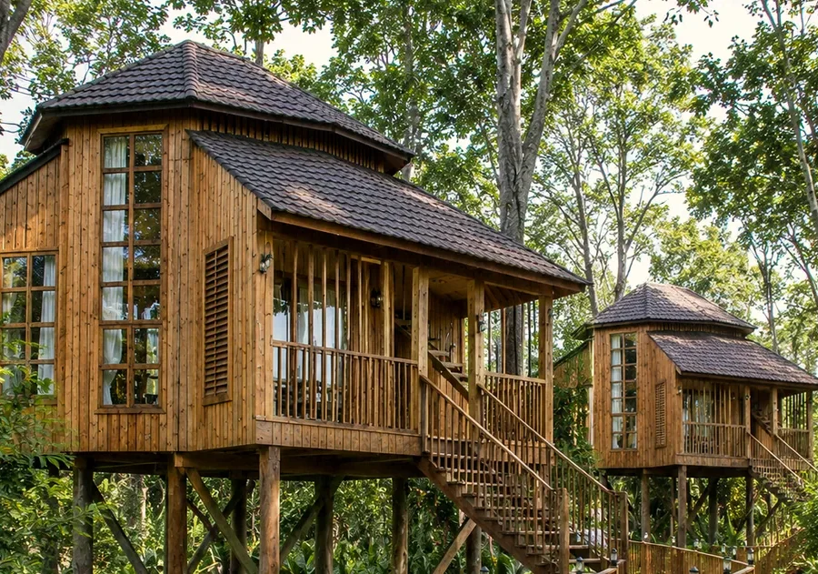 Tree Cottages raised among the canopy