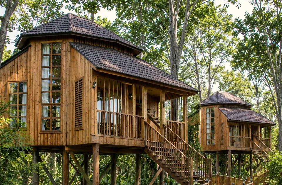 Tree Cottages raised among the canopy